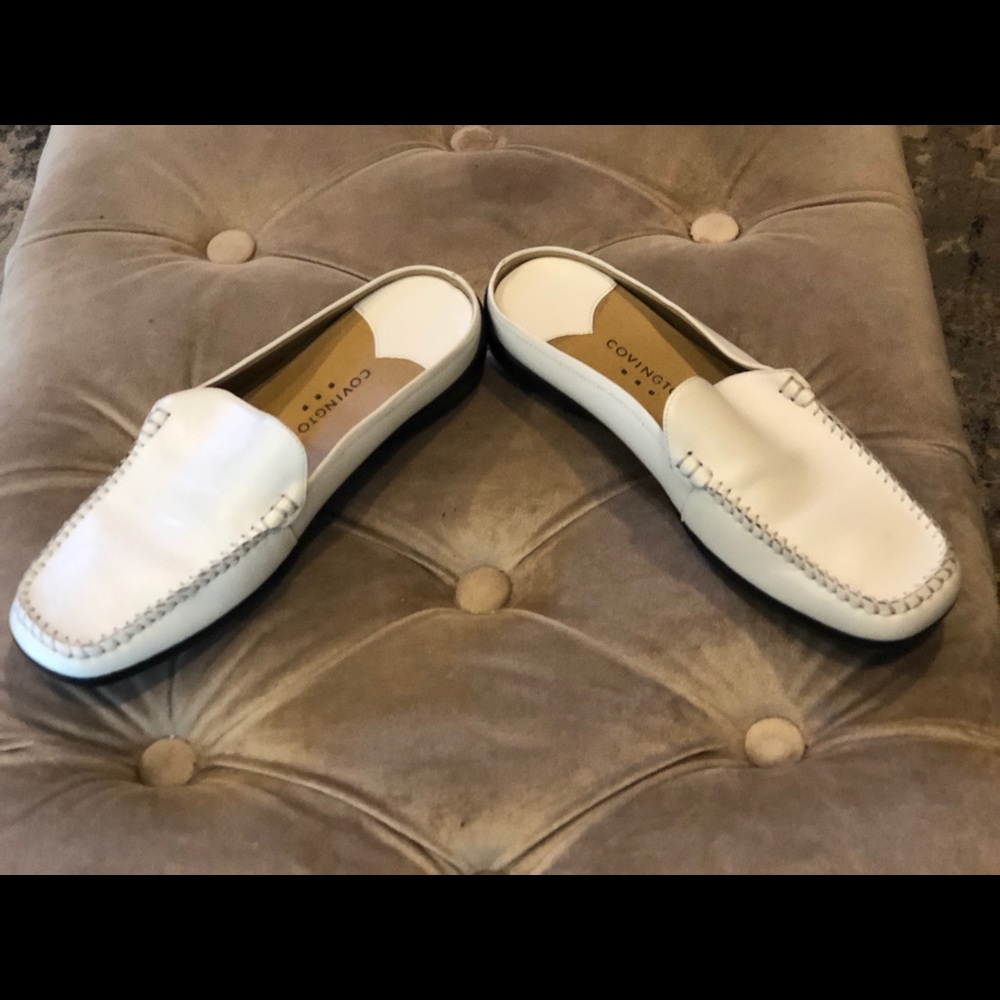 NWOT Covington White Slip on mules.